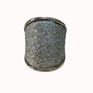 Silver Glitter Statement Cocktail Ring Stainless Steel Size 7